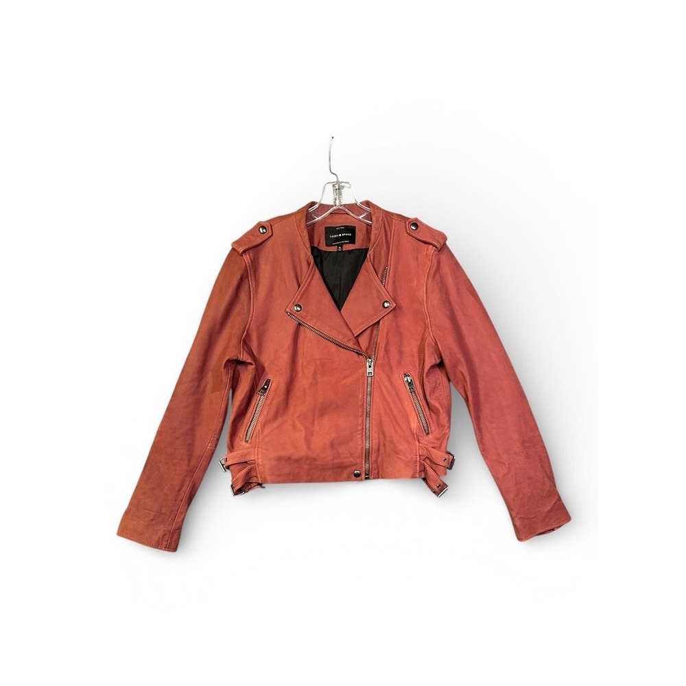 Lucky Brand Leather Jacket Women's XL Dusty Pink 100% Lambskin Moto